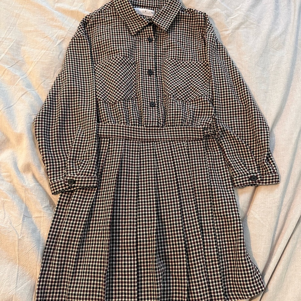Zara girls Burgundy and White Houndstooth dress (NEW)